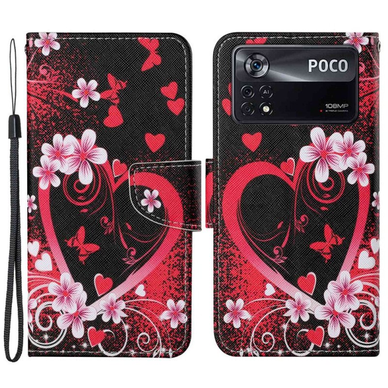 Folio-fodral Poco X4 Pro 5G Med Kedjar Strappy Heart