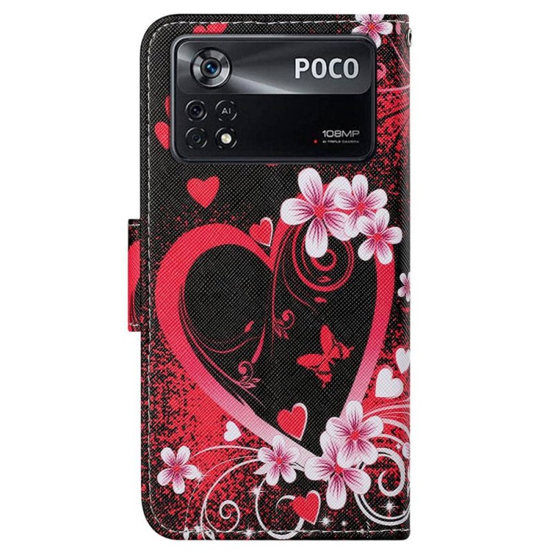 Folio-fodral Poco X4 Pro 5G Med Kedjar Strappy Heart