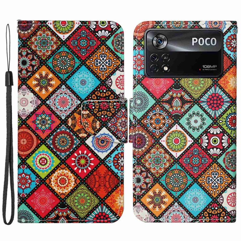 Folio-fodral Poco X4 Pro 5G Med Kedjar Strappy Patchwork