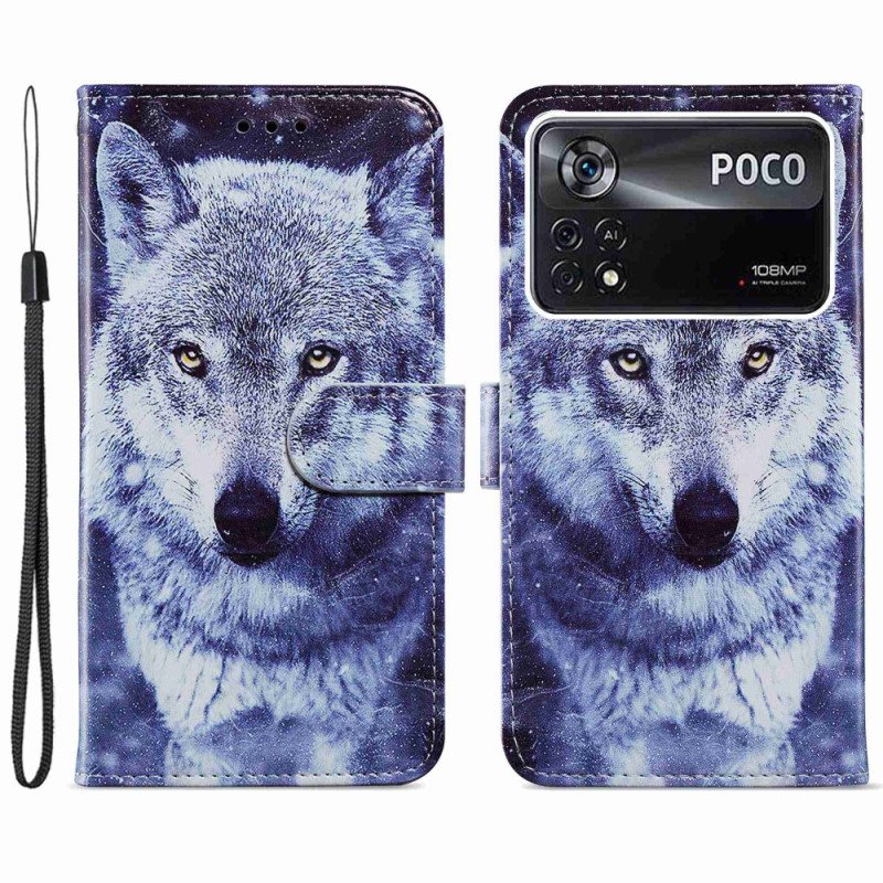 Folio-fodral Poco X4 Pro 5G Med Kedjar Strappy Wolf