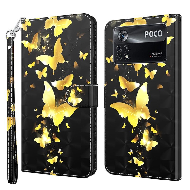 Folio-fodral Poco X4 Pro 5G Med Kedjar Stringfjärilar