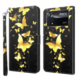 Folio-fodral Poco X4 Pro 5G Med Kedjar Stringfjärilar