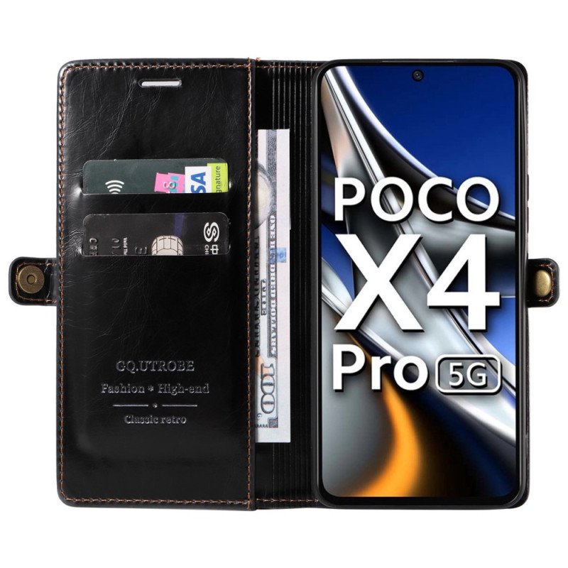 Folio-fodral Poco X4 Pro 5G Vaxad Lädereffekt Gq.utrobe