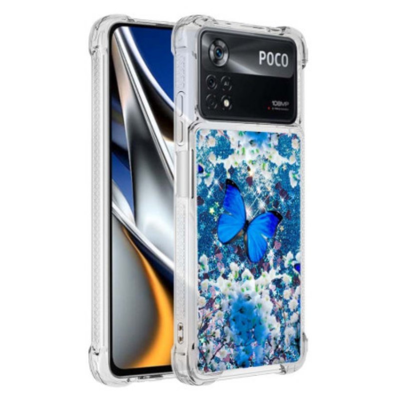 Skal Poco X4 Pro 5G Glitter Blå Fjärilar