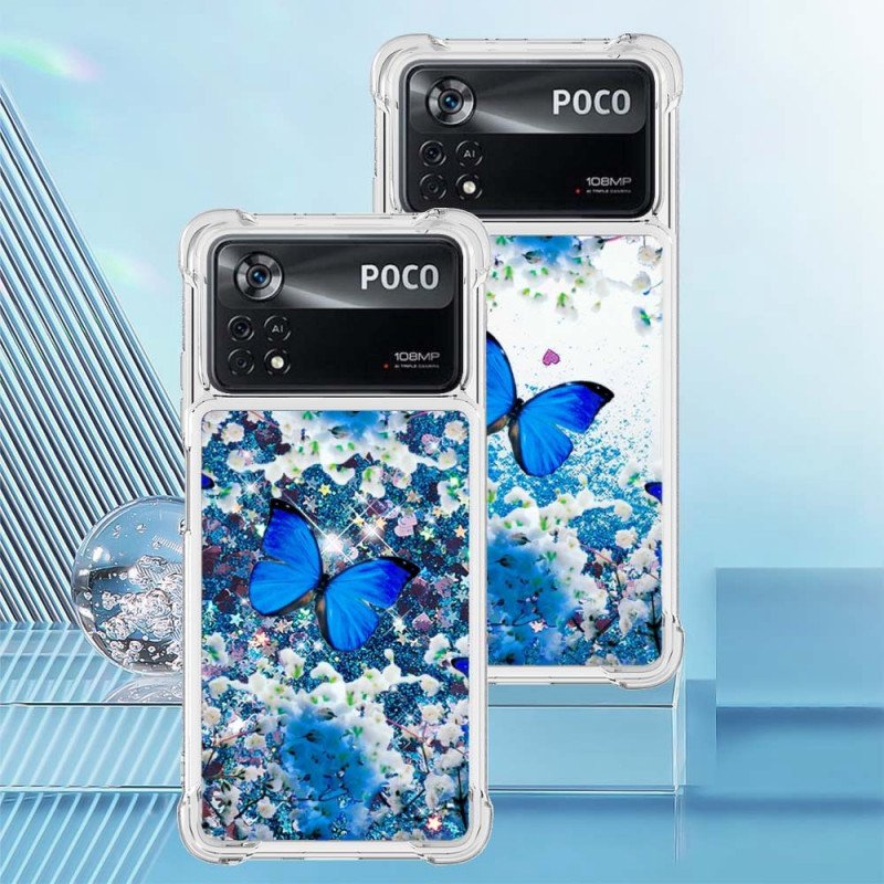 Skal Poco X4 Pro 5G Glitter Blå Fjärilar