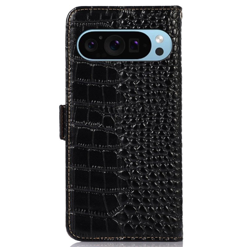 Läderfodral Google Pixel 9 Telefonfodral Crocodile Texture Rfid Blockering