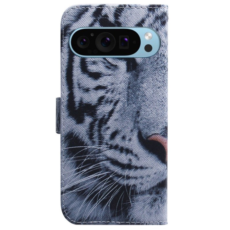 Läderfodral Google Pixel 9 Telefonfodral White Tiger