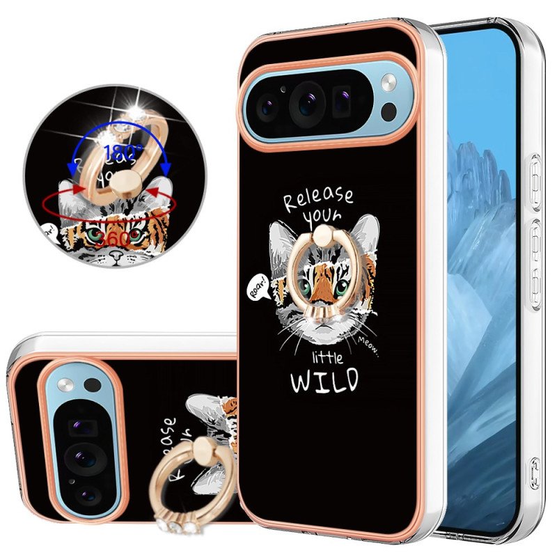 Skal Google Pixel 9 Telefonfodral Cat / Tiger Support Ring