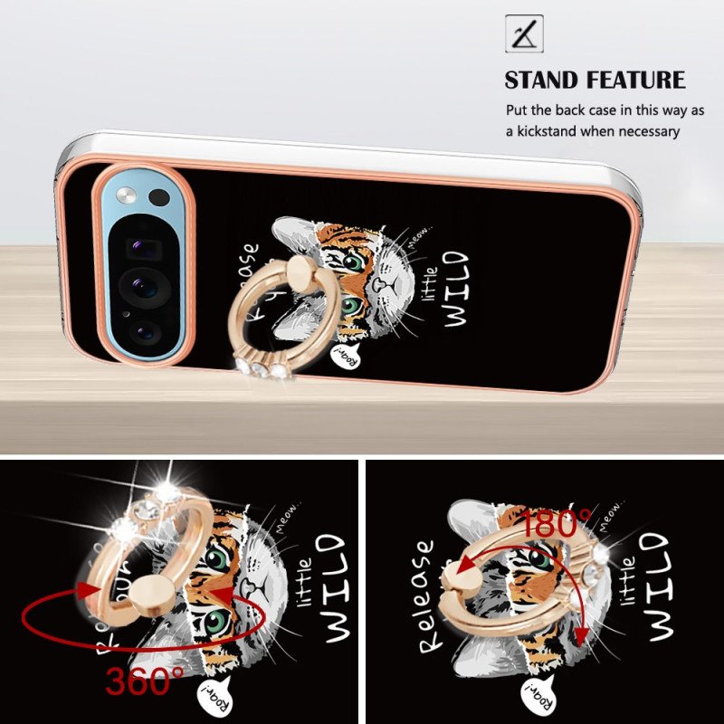 Skal Google Pixel 9 Telefonfodral Cat / Tiger Support Ring