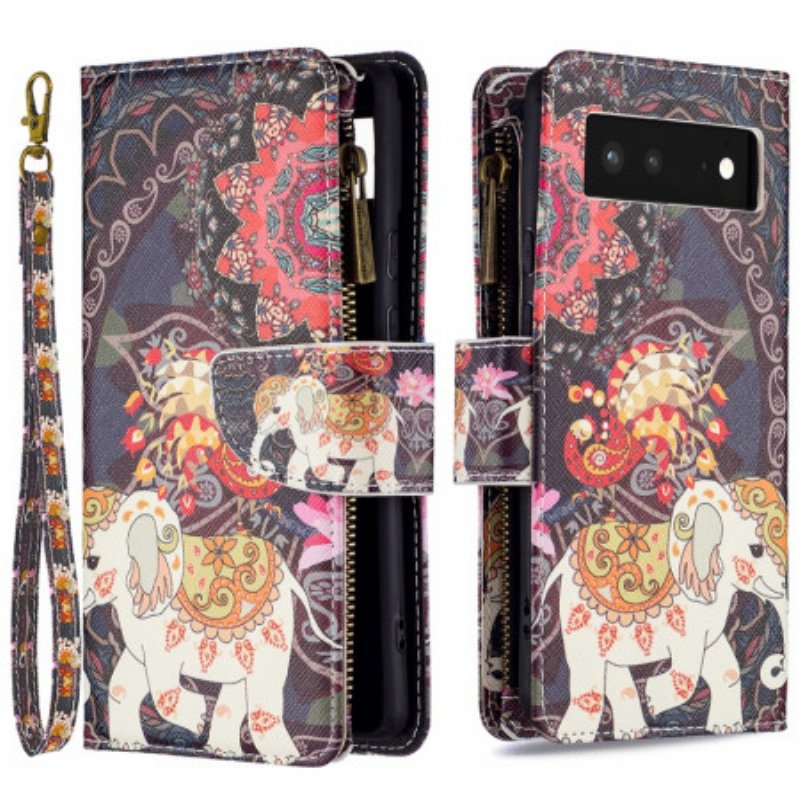 Folio-fodral Google Pixel 6 Elephant Zip-ficka