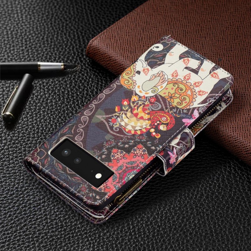 Folio-fodral Google Pixel 6 Elephant Zip-ficka