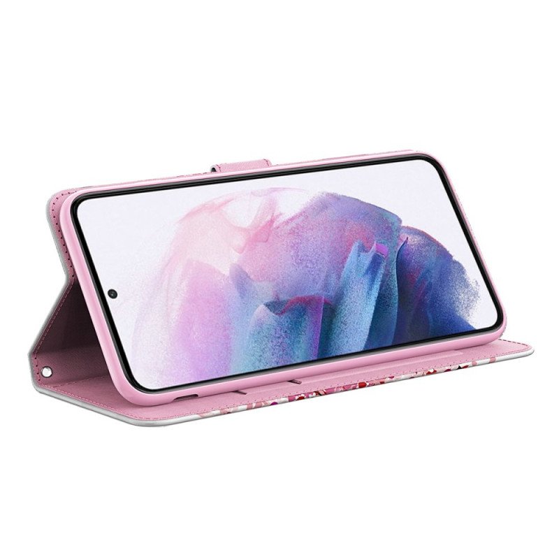 Läderfodral Google Pixel 6 Rosa Träd Och Svart Katt