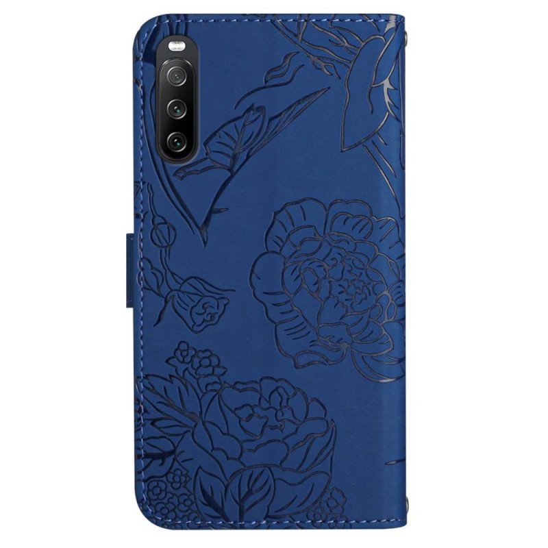 Läderfodral Sony Xperia 10 Vi Telefonfodral Fjärilstryck Med Axelrem