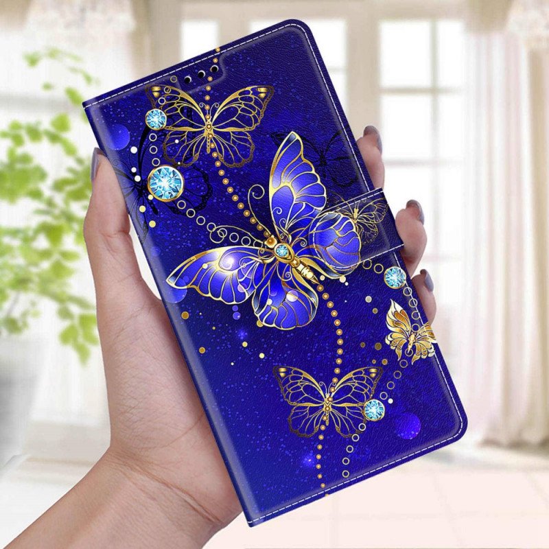 Fodral Samsung Galaxy M23 5G Med Kedjar Strap Butterflies Fan