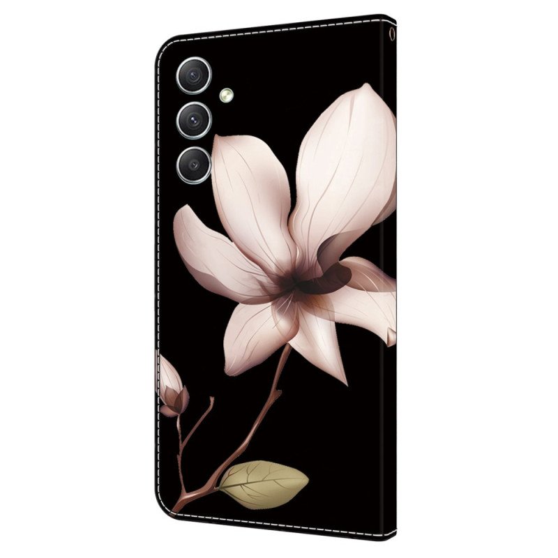 Fodral Samsung Galaxy A15 Rosa Blommor På Svart Bakgrund