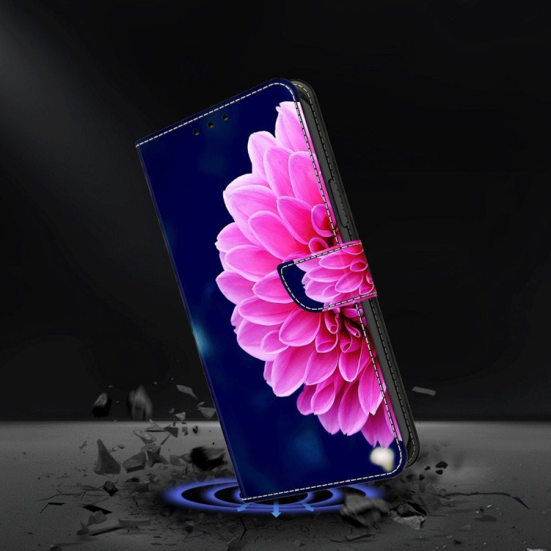 Läderfodral Samsung Galaxy A15 Telefonfodral Rosa Blommor På Blå Bakgrund