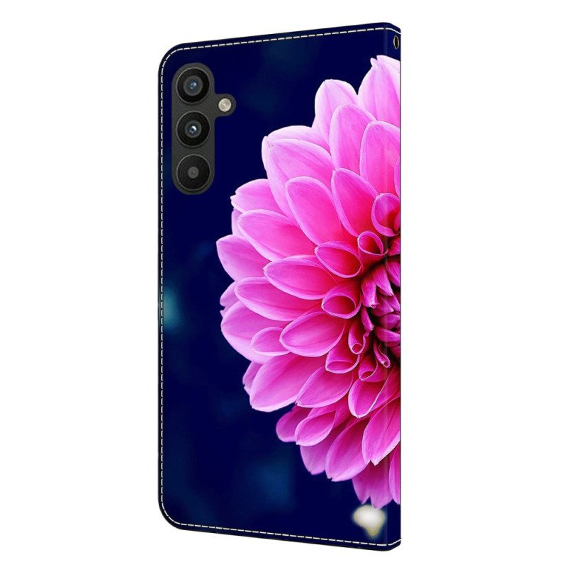 Läderfodral Samsung Galaxy A15 Telefonfodral Rosa Blommor På Blå Bakgrund