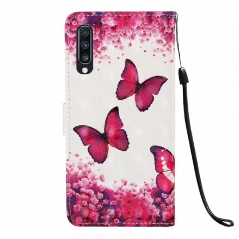 Fodral Samsung Galaxy A70 Röda Fjärilar