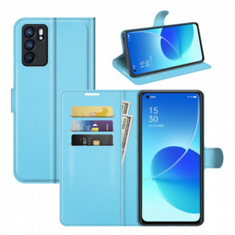 Fodral Oppo Reno 6 5G Klassiskt Litchi Konstläder