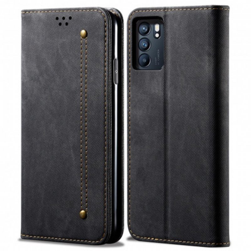 Folio-fodral Oppo Reno 6 5G Läderfodral Denim Tyg