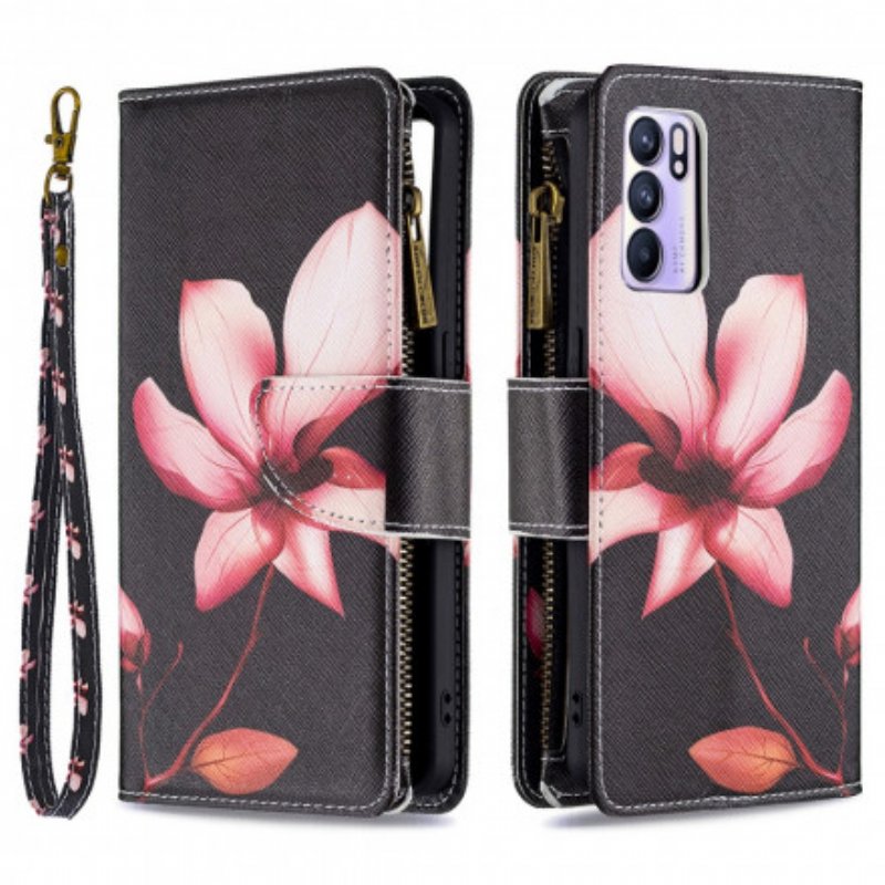 Läderfodral Oppo Reno 6 5G Blomma Blixtlåsficka