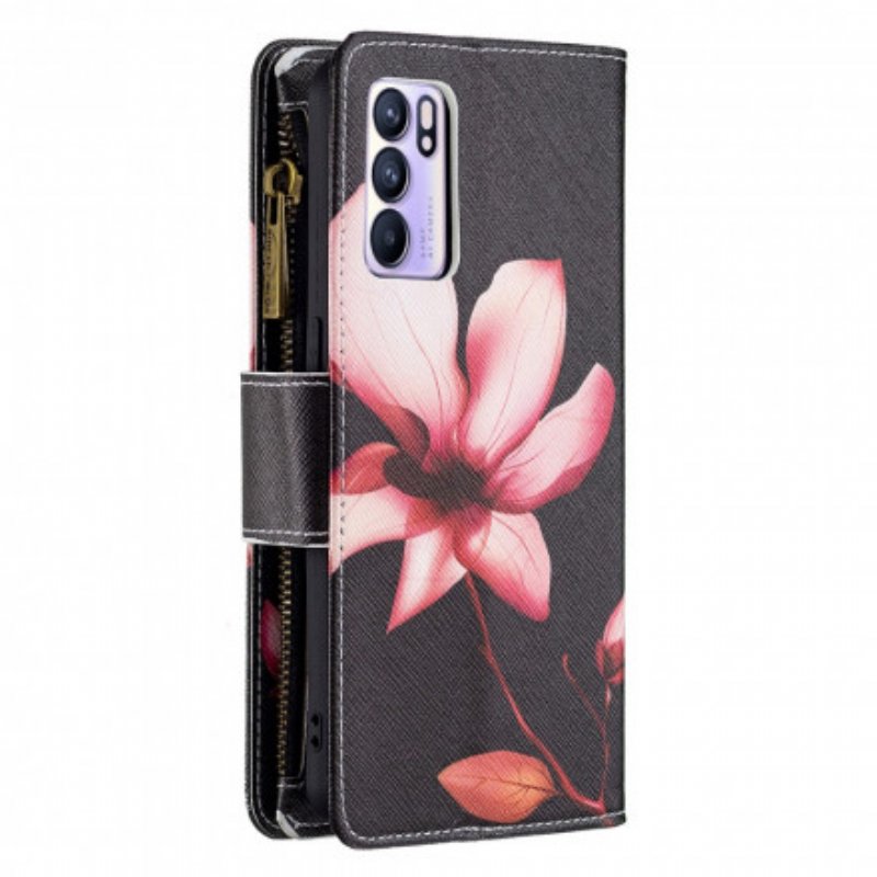 Läderfodral Oppo Reno 6 5G Blomma Blixtlåsficka