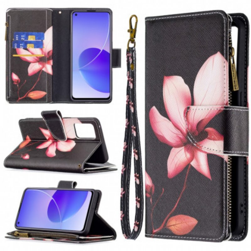 Läderfodral Oppo Reno 6 5G Blomma Blixtlåsficka