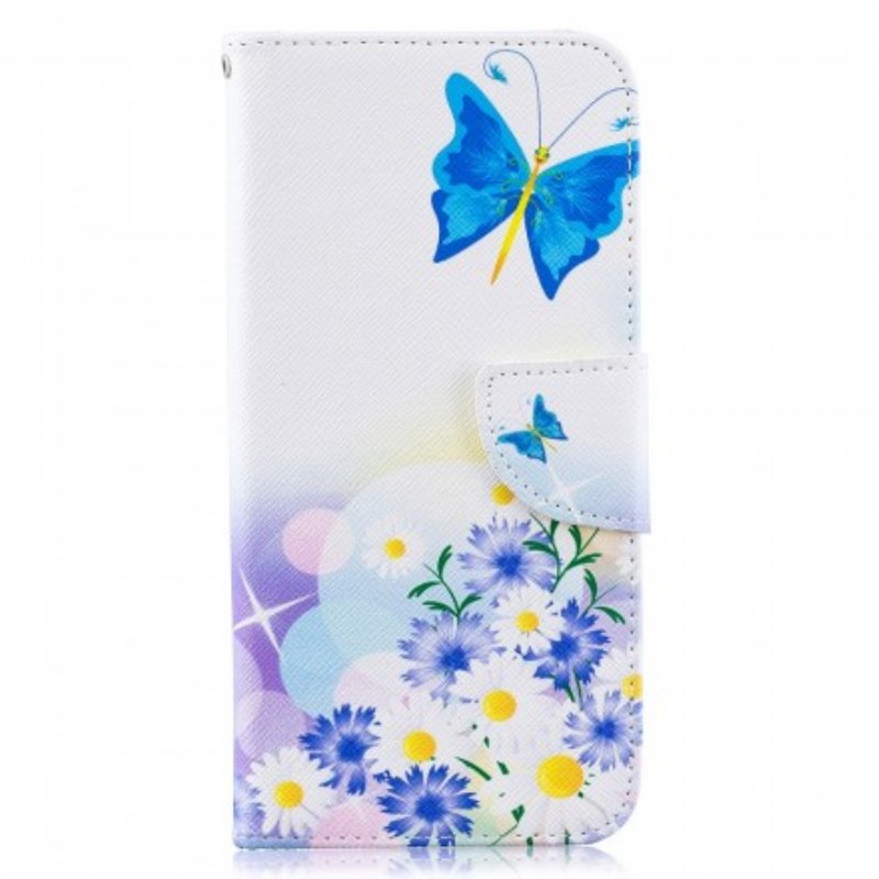 Fodral Samsung Galaxy A50 Målade Fjärilar Och Blommor