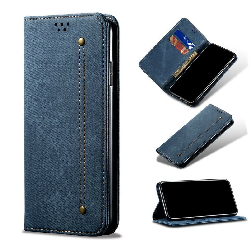 Folio-fodral Samsung Galaxy A50 Läderfodral Denim Tyg