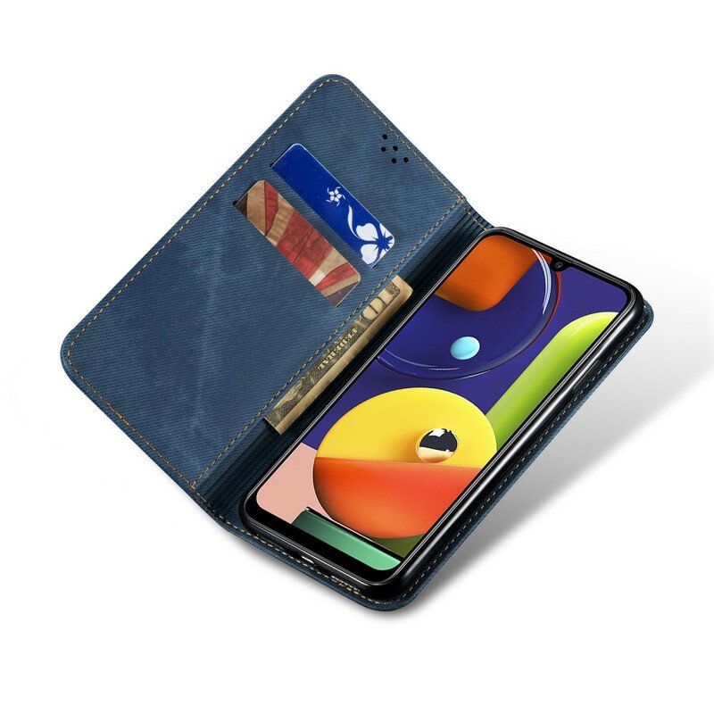 Folio-fodral Samsung Galaxy A50 Läderfodral Denim Tyg