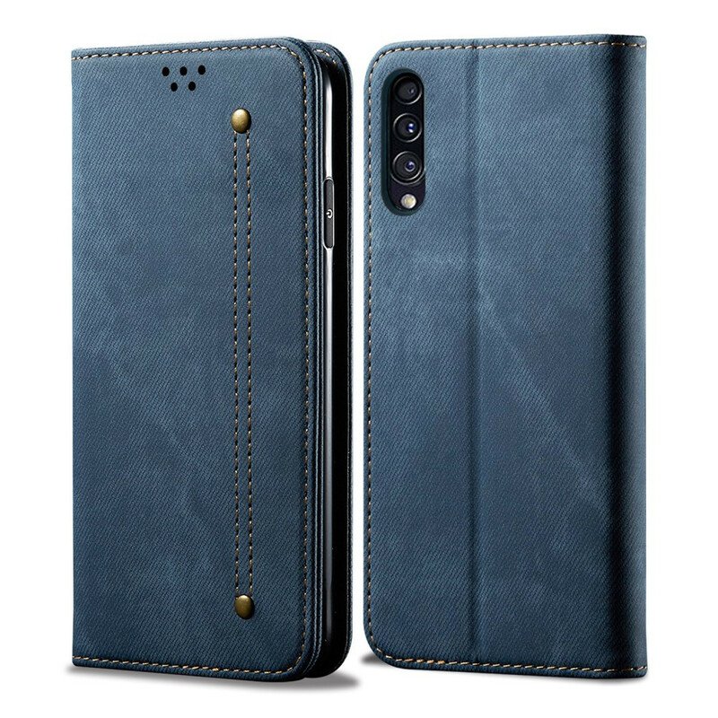 Folio-fodral Samsung Galaxy A50 Läderfodral Denim Tyg