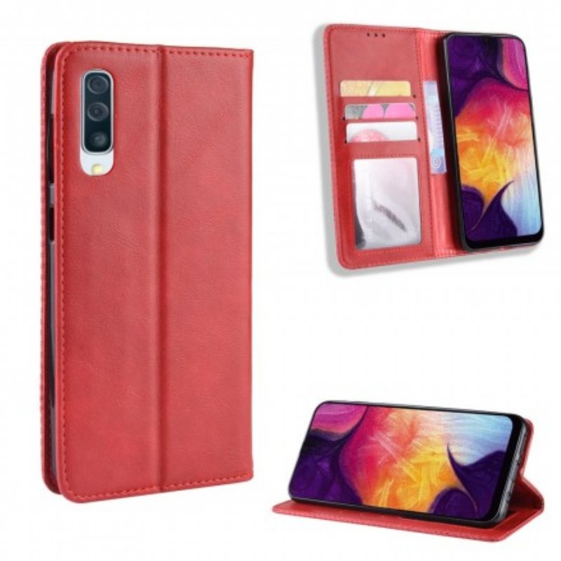 Folio-fodral Samsung Galaxy A50 Läderfodral Stiliserad Vintage Lädereffekt