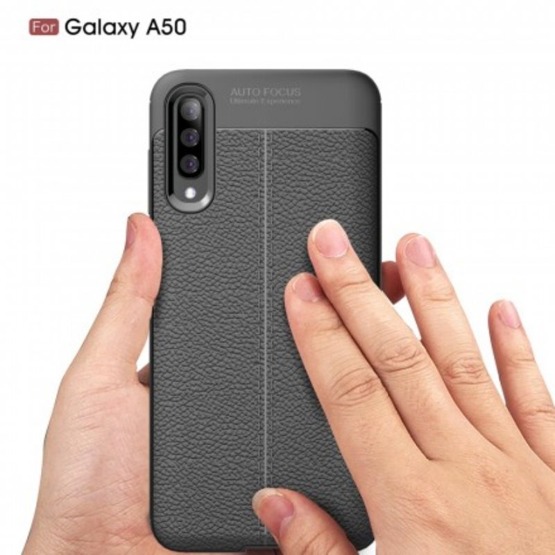 Skal Samsung Galaxy A50 Dubbel Linje Litchi Läder Effekt