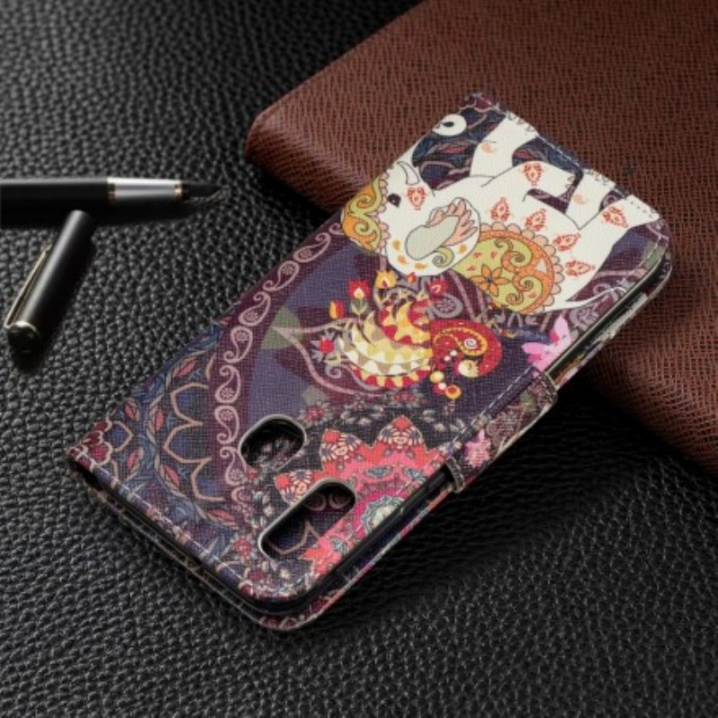 Folio-fodral Samsung Galaxy A20e Etniska Elefanter Mandala