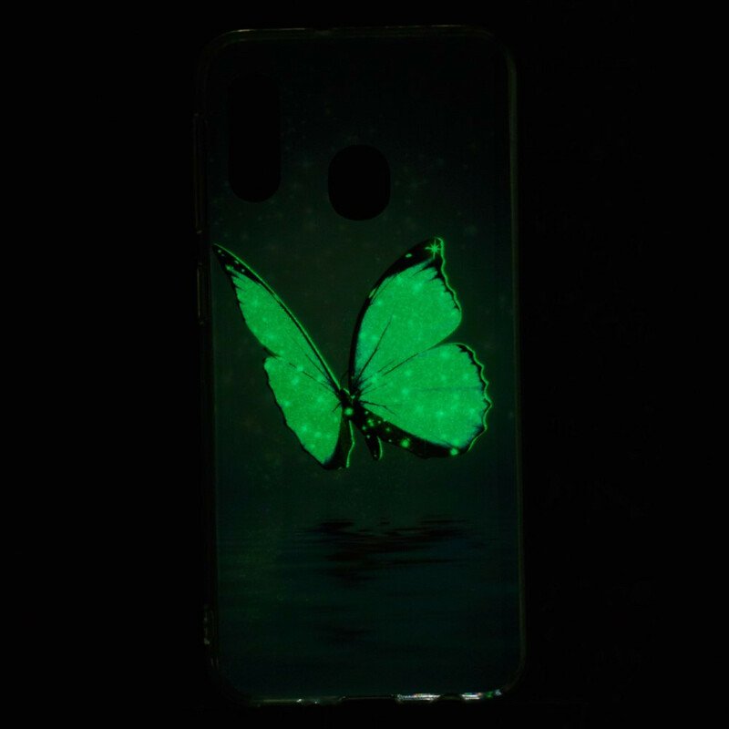 Mobilskal Samsung Galaxy A20e Fluorescerande Blå Fjäril