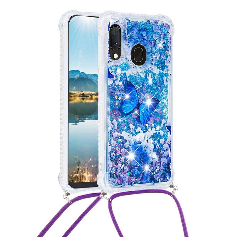 Skal Samsung Galaxy A20e Med Snodd Dragsko Med Paljettfjärilar