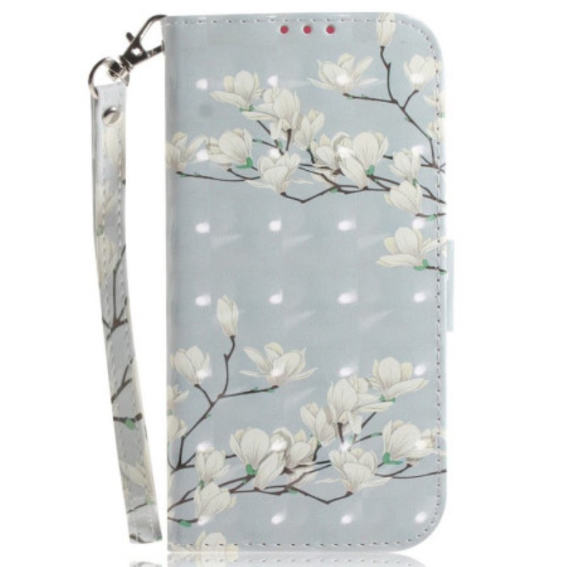 Folio-fodral OnePlus Nord 2T 5G Med Kedjar Strappy Magnolia Blommor