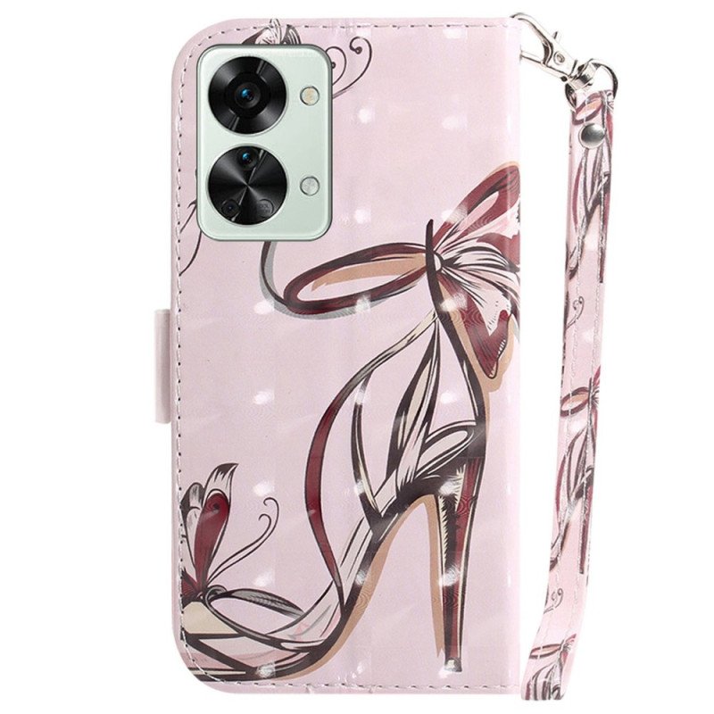 Läderfodral OnePlus Nord 2T 5G Med Kedjar Strappy Butterfly High Heels