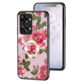 Skal OnePlus Nord 2T 5G Härdat Glas Blommor Ring Diamanter