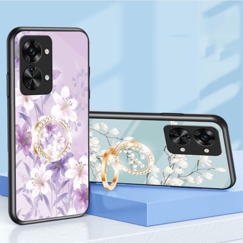 Skal OnePlus Nord 2T 5G Härdat Glas Blommor Ring Diamanter