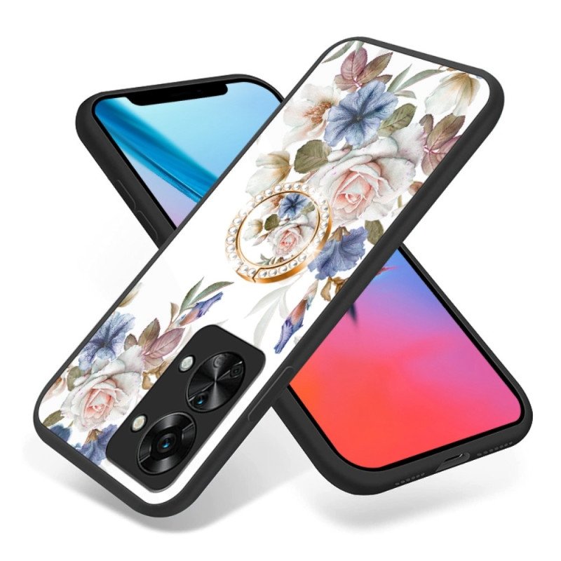 Skal OnePlus Nord 2T 5G Härdat Glas Blommor Ring Diamanter