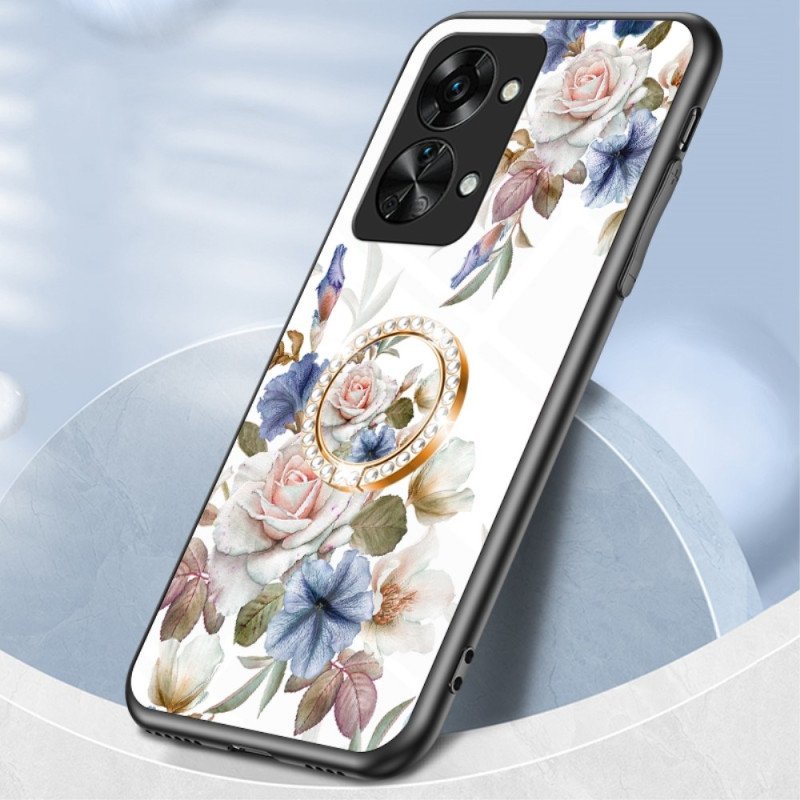 Skal OnePlus Nord 2T 5G Härdat Glas Blommor Ring Diamanter