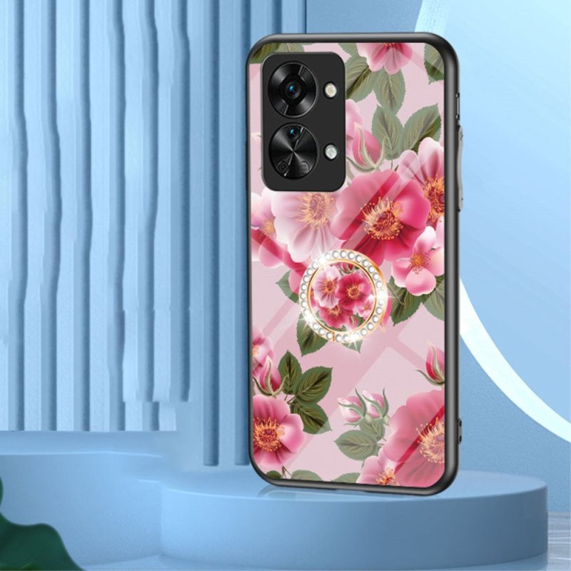 Skal OnePlus Nord 2T 5G Härdat Glas Blommor Ring Diamanter