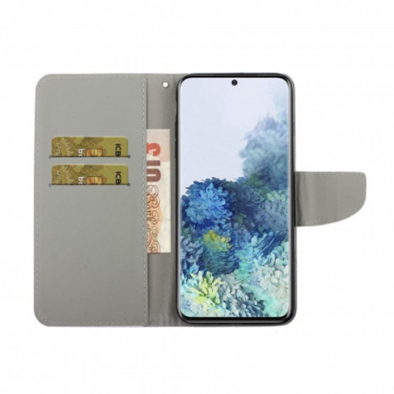 Folio-fodral Samsung Galaxy S21 Ultra 5G Butterflies Floral Lanyard