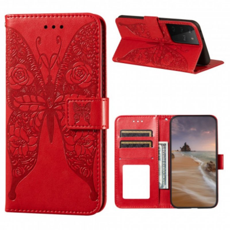 Folio-fodral Samsung Galaxy S21 Ultra 5G Fjärilar Blommönster