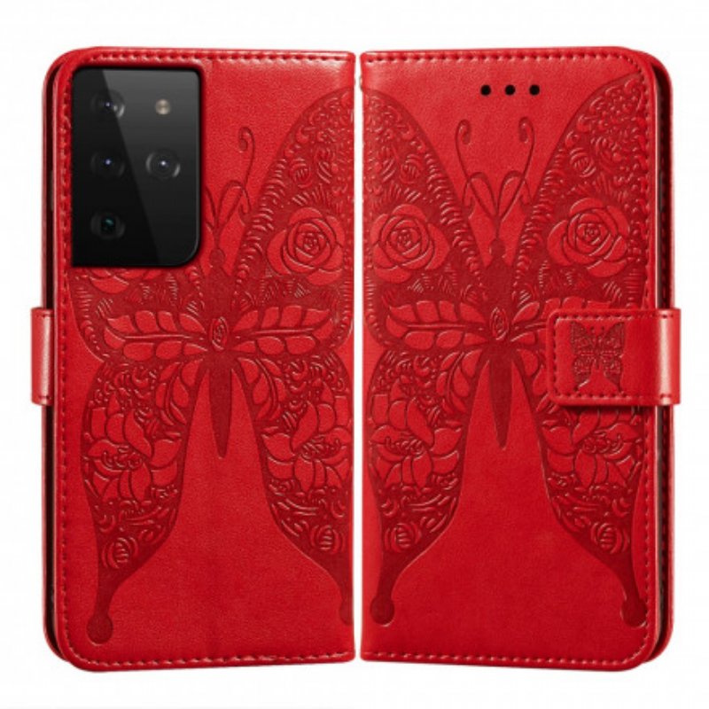 Folio-fodral Samsung Galaxy S21 Ultra 5G Fjärilar Blommönster