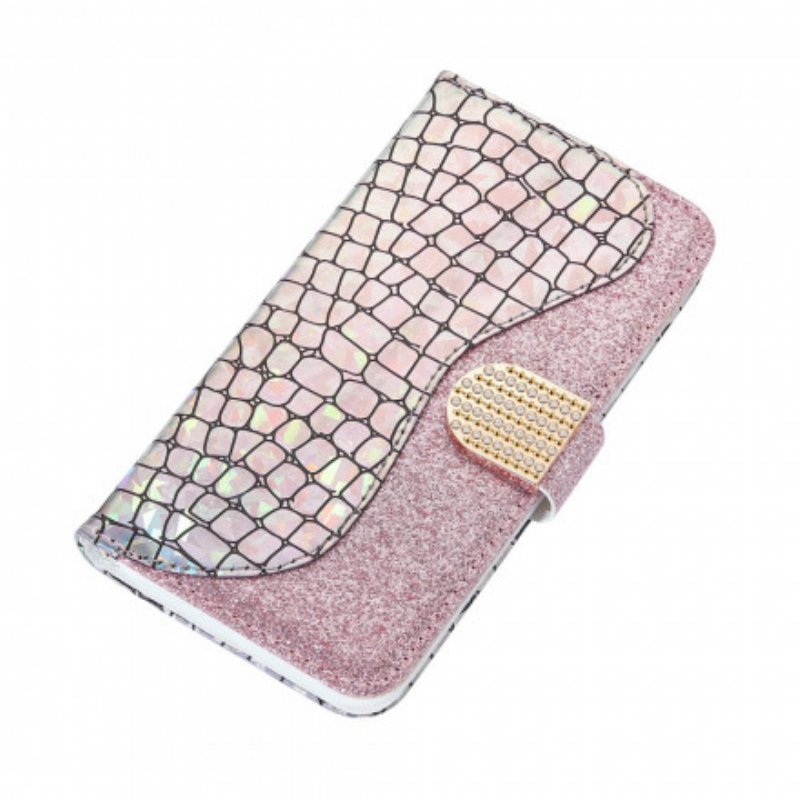 Folio-fodral Samsung Galaxy S21 Ultra 5G Krokodil Diamanter