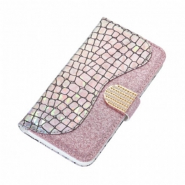 Folio-fodral Samsung Galaxy S21 Ultra 5G Krokodil Diamanter