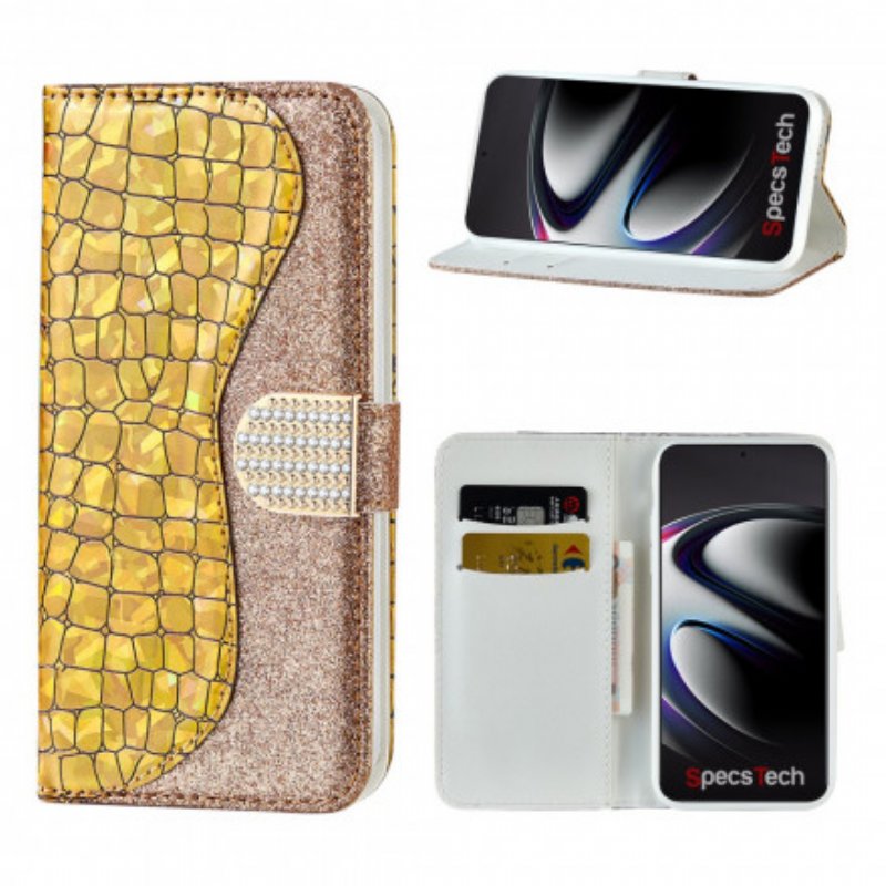 Folio-fodral Samsung Galaxy S21 Ultra 5G Krokodil Diamanter