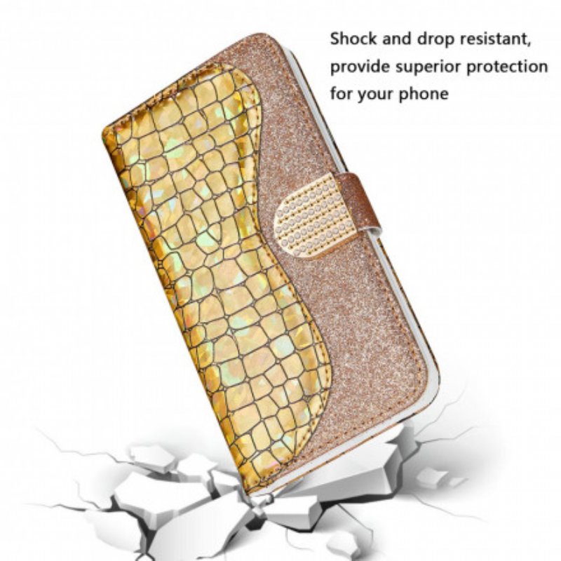 Folio-fodral Samsung Galaxy S21 Ultra 5G Krokodil Diamanter